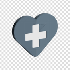 Obraz premium 3D icon of a blue heart with a white cross in the center, symbolizing health, love, care, and medical support.