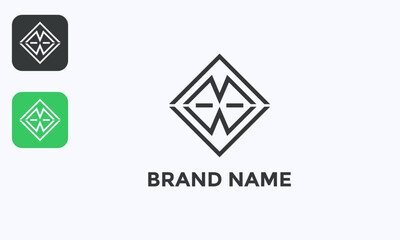 Modern Unique Simple Rhombus MW Logo with Line Art Style