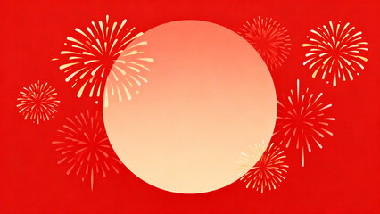 Fireworks and Circular Patterns on Red Background