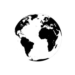 Black silhouette of planet earth isolated on white background