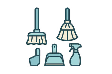 Cleaning tools arranged neatly for efficient house cleaning tasks during a spring cleaning session at home