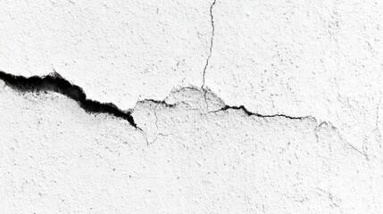 Detailed Macro Shot of a Deep Crack in a White Textured Wall Surface abstract background