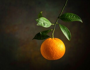 Orange fruit on branch against dark background
