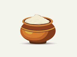 Traditional Terracotta Pot with Creamy White Dairy Product Curd, Yogurt, Malai vector illustration