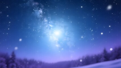 Naklejka premium Snow falling against blue night sky with stars