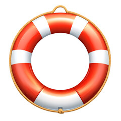 Red and white life preserver ring isolated on transparent background