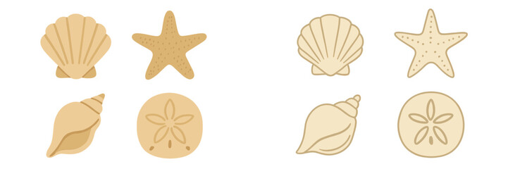 Various shapes of seashells and starfish displayed together on a neutral background showcasing their unique designs and textures