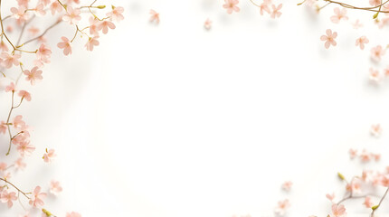 Soft Pink Cherry Blossom Branches Border on White Background for Elegant Floral Design
