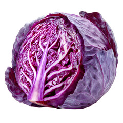 Obraz premium Half a head of purple cabbage isolated on transparent background