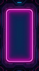 Vibrant neon frame illuminating futuristic circuitry background