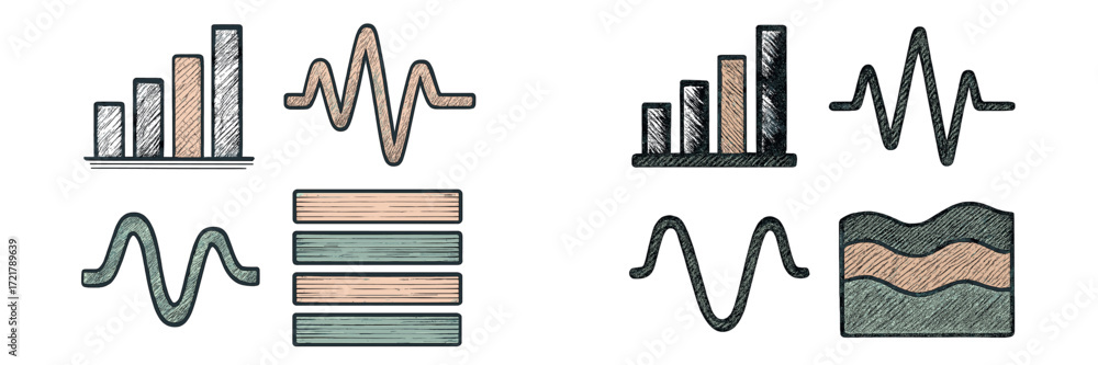 Poster various data visualization elements including bar graphs and waveforms showcased in a creative desig