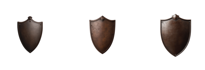 Antique metal shields collection on black background