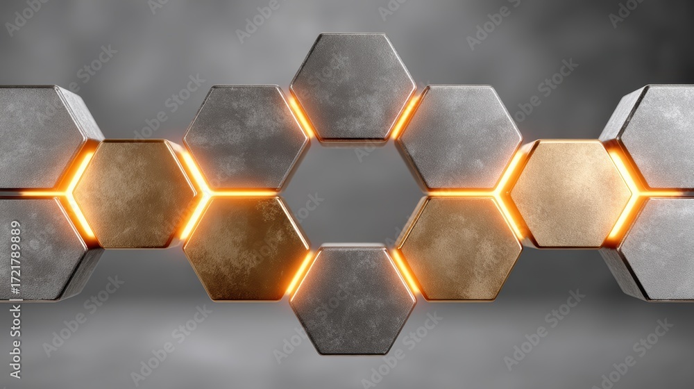 Aufkleber glowing hexagonal structures, a futuristic display of light and geometry in dark environment