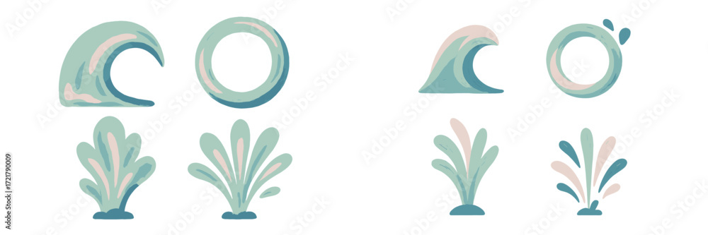 Poster colorful abstract wave and splash designs with playful shapes suitable for various creative projects