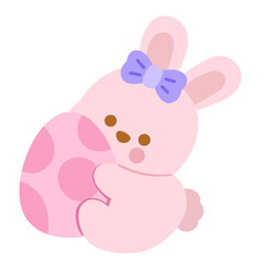 A pink bunny holding an egg