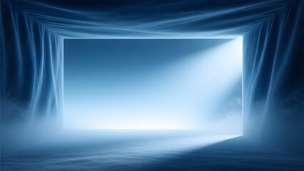 Two blue theater curtains with stage lights