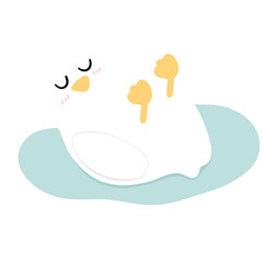 A cartoon penguin is laying on a blue surface