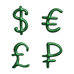 3d multiple currencies symbol set Dollar euro pound ruble