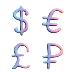 3d multiple currencies symbol set Dollar euro pound ruble