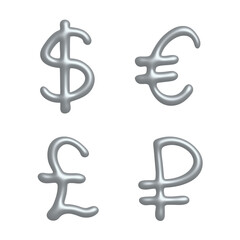 3d multiple currencies symbol set Dollar euro pound ruble