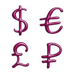 Obraz premium 3d multiple currencies symbol set Dollar euro pound ruble