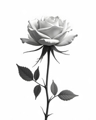 Elegant Black and White Rose Illustration on a White Background