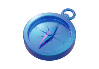 A blue compass with a needle pointing north isolated on transparent background