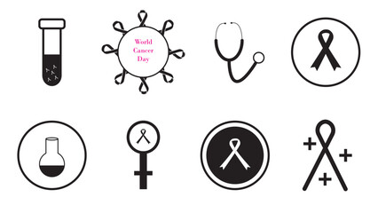 Cancer Awareness Icons for World Cancer Day and Medical Research