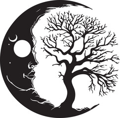 Obraz premium Night Sky Tree and Moon Designs