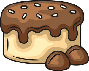 Chocolatefrosted cake with sprinkles and nuts
