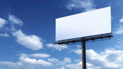 The blank billboard under a clear blue sky with fluffy clouds.