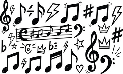 Doodle Music Notes and Symbols Hand Drawn Vector Set