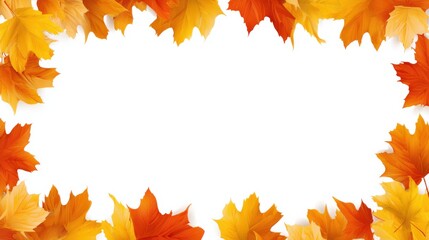 Empty White Space Framed by Colorful Autumn Maple Leaves fall