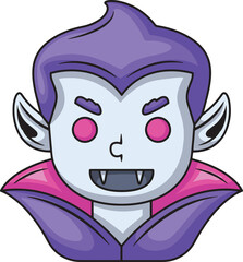 Cartoon vampire with purple hair and a pink and purple cape
