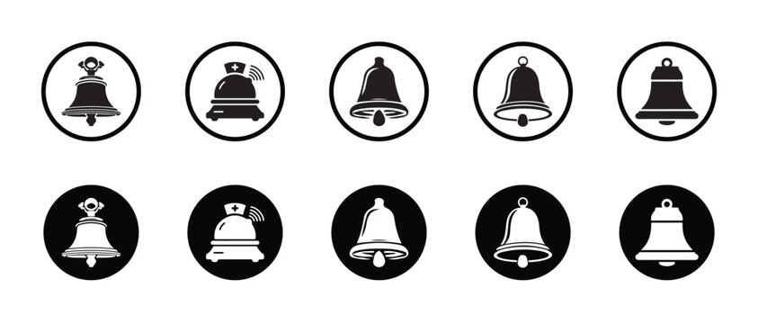 Notification bell icon set,  bell symbols, hotel bell icon set, iconic symbols of a service bell, reminders and alerts, vector illustration EPS 10