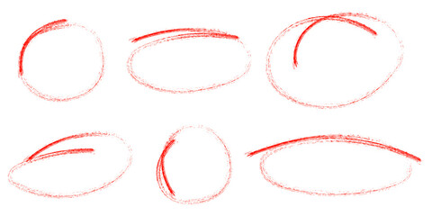 Red hand drawn sketch circles isolated on transparent background for highlight