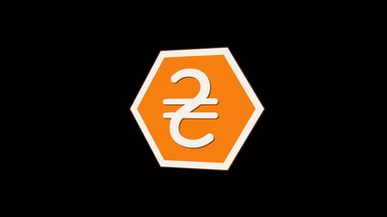Dynamic Animated Ukrainian Hryvnia Symbol in Orange Hexagon on Black Background, Modern Financial Graphic Reveal - Powered by Adobe
