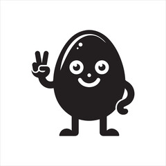 Obraz premium Cheerful Egg Character Giving Peace Sign with Smiling Face and Legs 1.