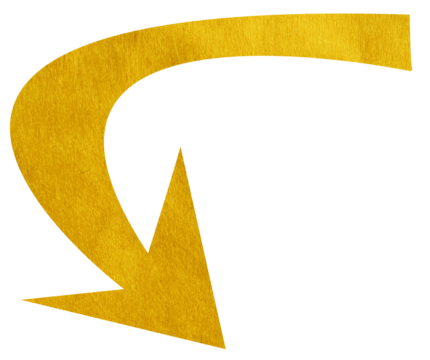 Yellow paper arrow sign on transparent background PNG