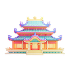 Fototapeta premium Pastel Asian Temple with 3D Render, Cartoon, and Architecture.