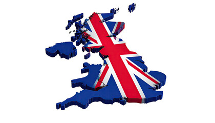 3D map of the UK, Union Jack flag overlaid