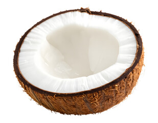 A coconut with a white shell inside isolated on transparent background