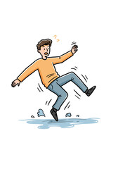 Obraz premium Young man slipping on wet surface while looking surprised 