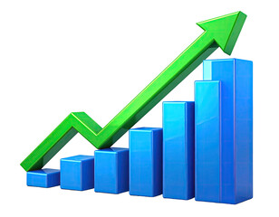 3D graphic of a rising bar graph
