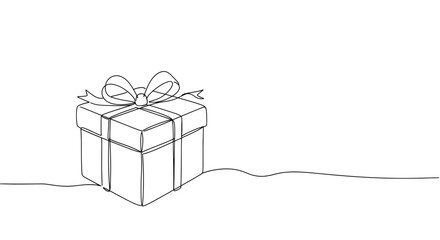 Line art illustration of a gift box with ribbon and bow  