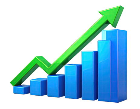 3D graphic of a rising bar graph