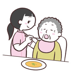 食事介助するイラスト