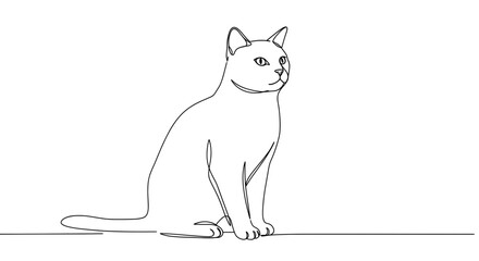 Minimalist line drawing of a sitting cat on white background  