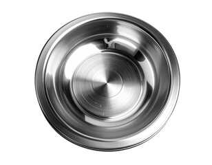 Top-down view of a shiny metal bowl
