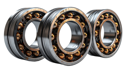 Three precision ball bearings arranged in a row